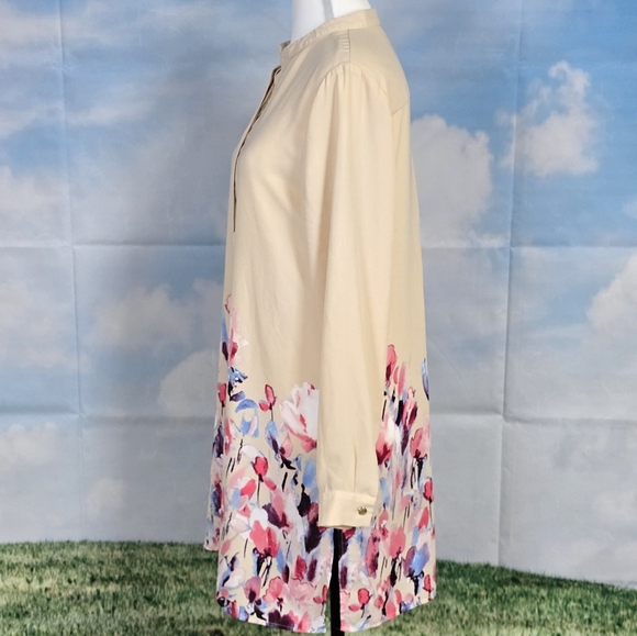 ANNE KLEIN | LOOSE FIT KNEE LENGTH FLORAL SHIRT DRESS - Picture 4 of 16